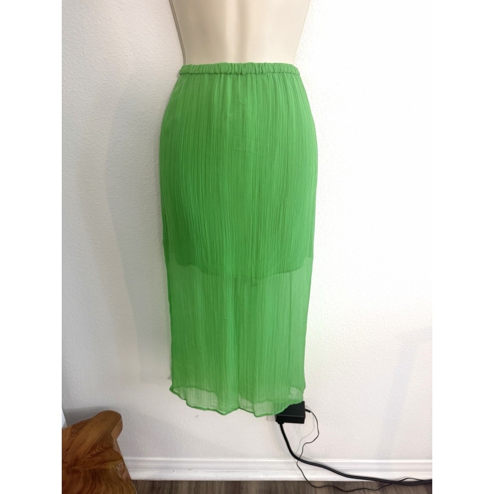 J. Crew Slip Skirt Sz M Gwyneth Midi Crinkle Chiffon Green Layered Cocktail